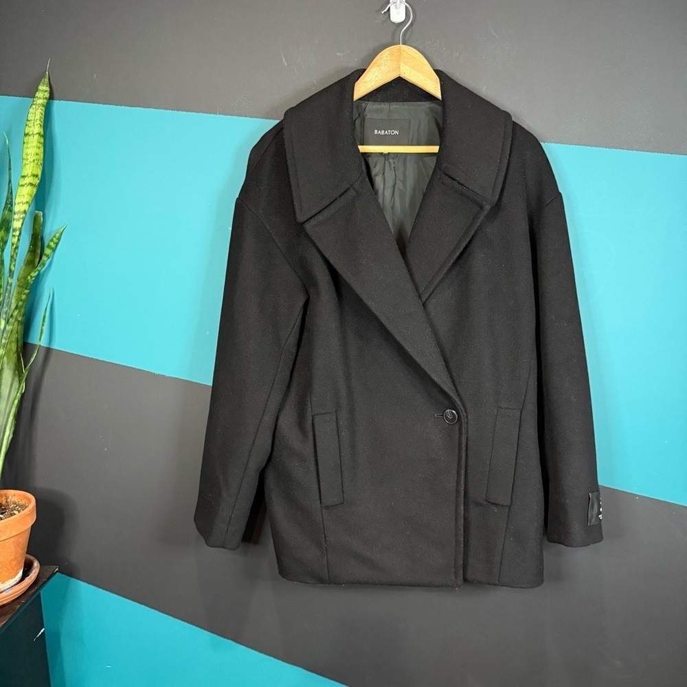Babaton Classic Black Pea Coat size Medium Wool and Cashmere